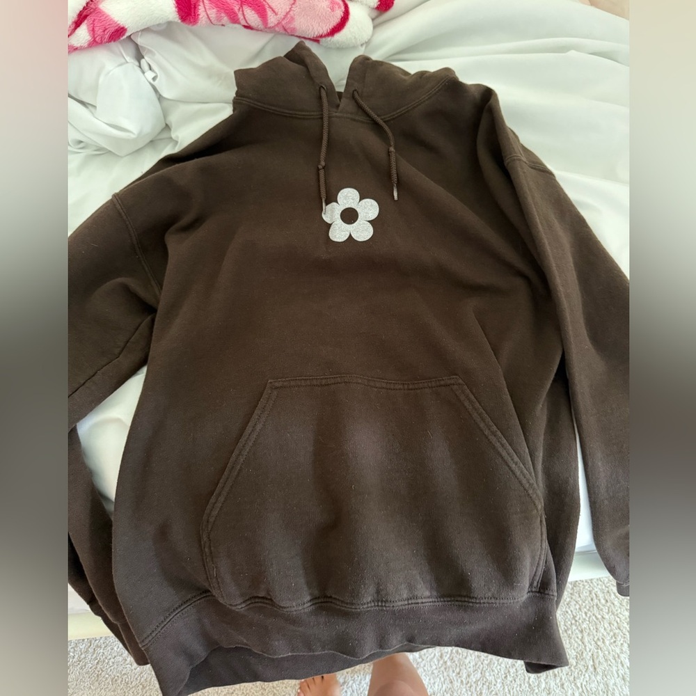 Brown Hoodie with White Flower Design